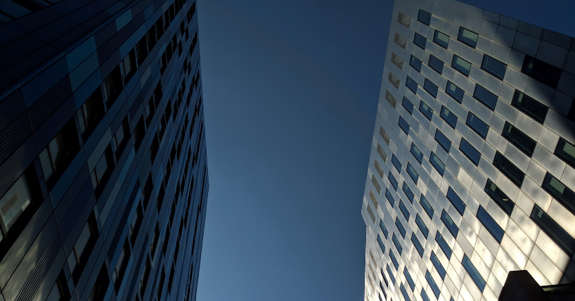 A view of the tops of the Business School buildings